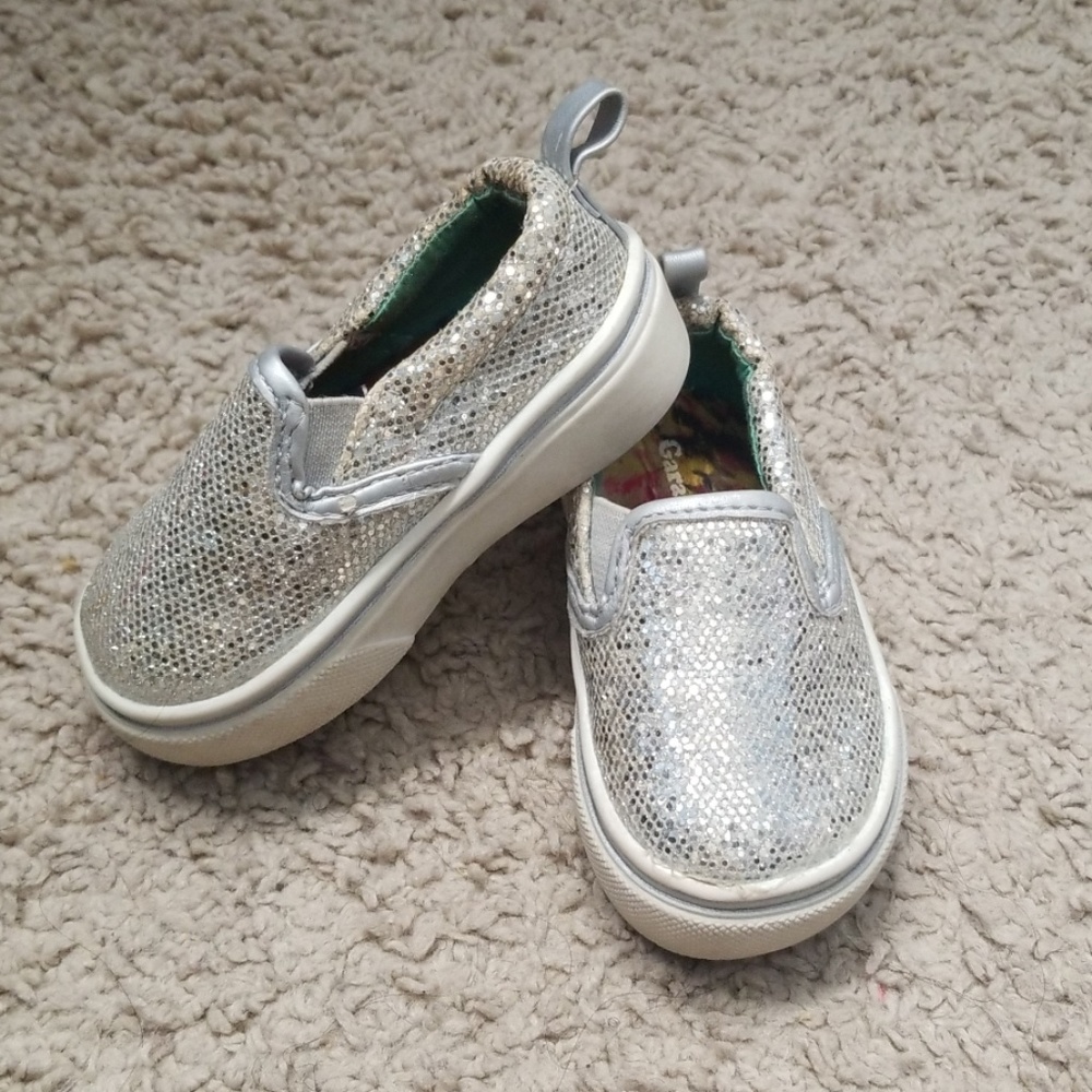 sliver glitter slip on toddler girl shoes